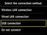 Bildschirm „Wählen Sie die Verbindungsmethode“: „USB-Verbindung“ auswählen